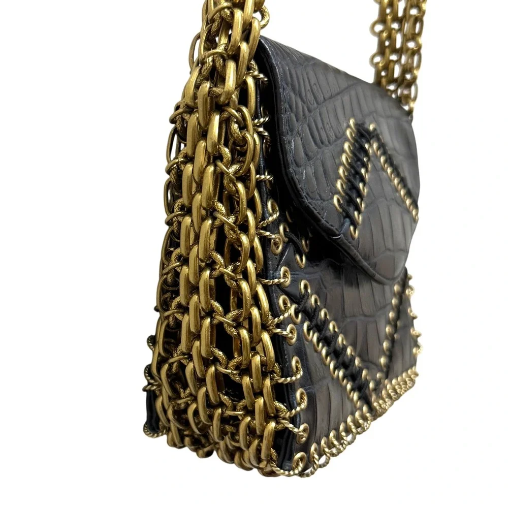 Tory Burch 2014 Fall Runway Alligator Skin Chain Shoulder Bag Sample Rare Blue